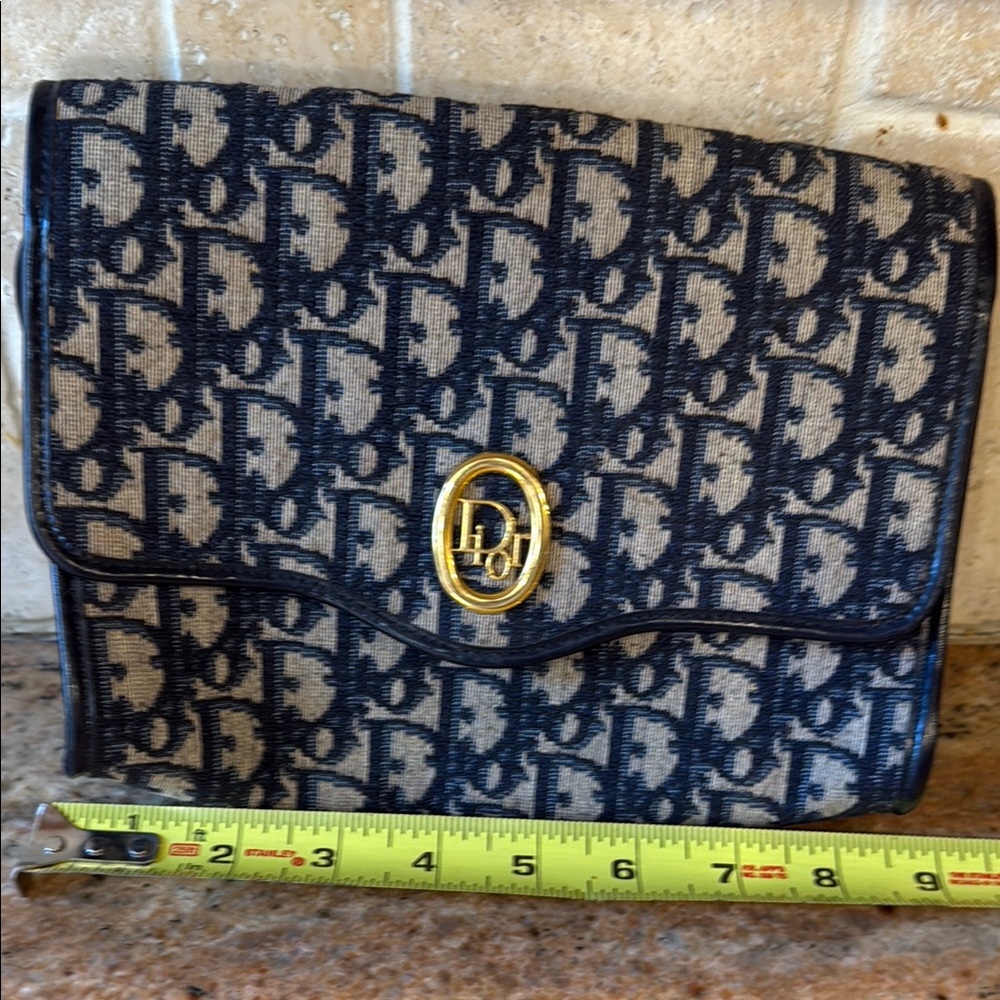 Dior Blue and Gold Clutch with Iconic Monogram